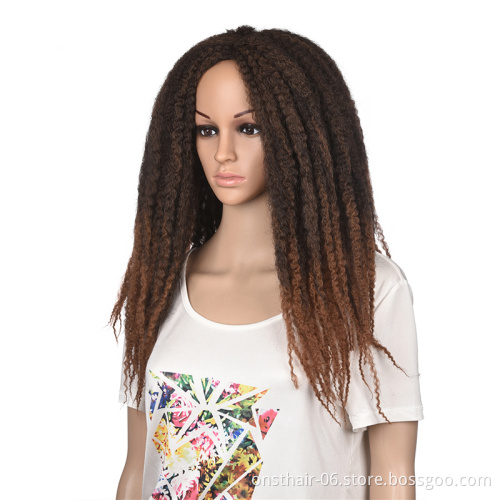 Synthetic Afro Wigs Middle Part Wig Kinky Curly Yaki Straight 16 Inch Long Fluffy Hair for African Women None Lace Wigs 130%